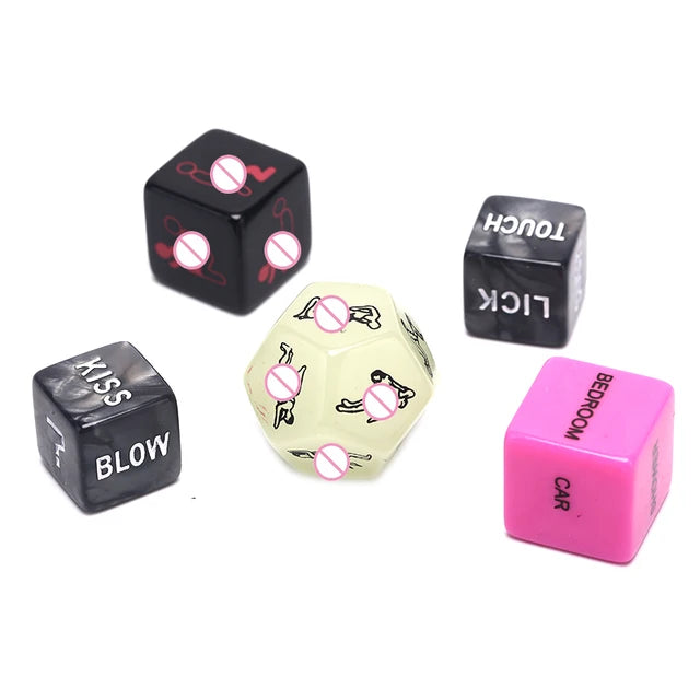 5pcs Sexy Dice Game Set for Couples – Fun Adult Bedroom Game with Positions & Actions + Black Storage Bag