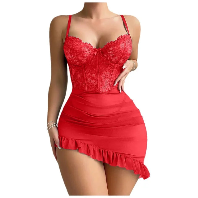Delicate See-Through Lace Lingerie Set – Transparent Underwire Bra & Fairy Nightdress Pajama Set