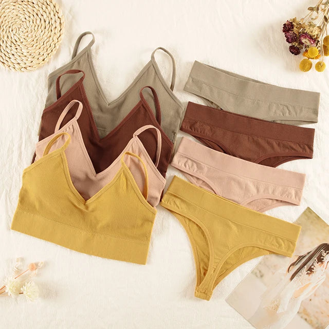 Seamless Wireless Lingerie Set – Sexy G-String & Crop Tank Bra for Women
