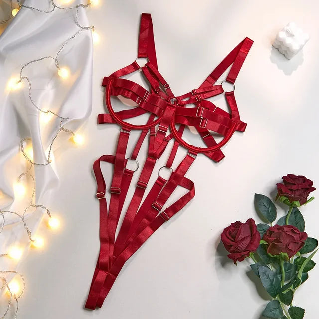 Strawberry-Inspired Erotic Bodysuit – Sexy Lace Lingerie One-Piece for Women