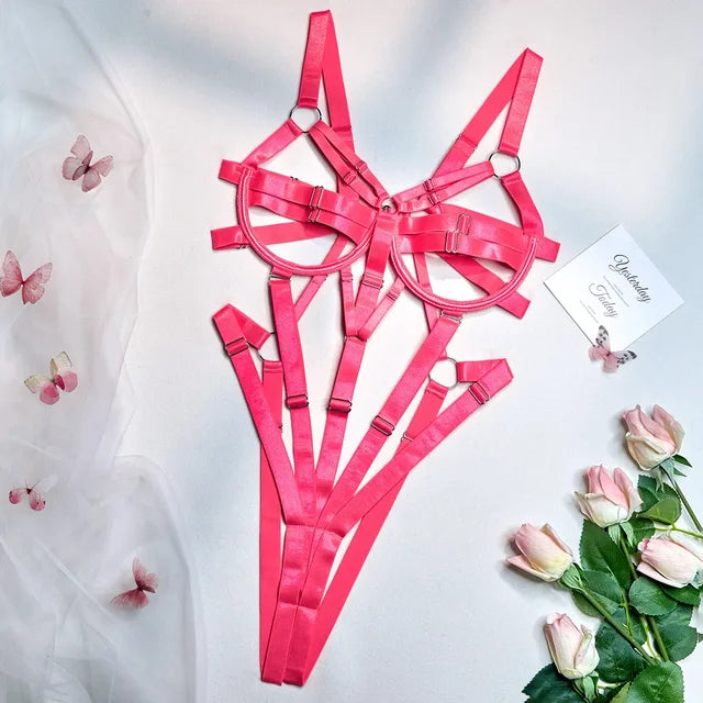 Strawberry-Inspired Erotic Bodysuit – Sexy Lace Lingerie One-Piece for Women