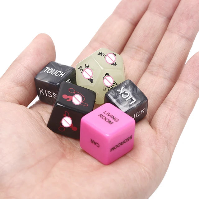 5pcs Sexy Dice Game Set for Couples – Fun Adult Bedroom Game with Positions & Actions + Black Storage Bag