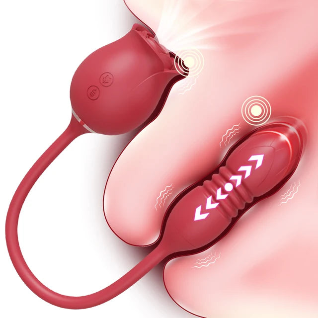 3-in-1 Rose Sucking Vibrator – Thrusting Dildo, G-Spot & Anal Stimulator with Vibrating Egg