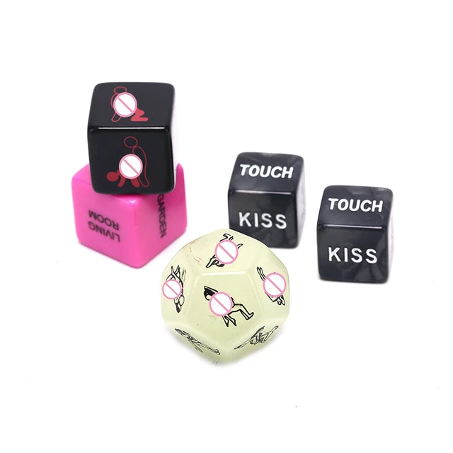 5pcs Sexy Dice Game Set for Couples – Fun Adult Bedroom Game with Positions & Actions + Black Storage Bag