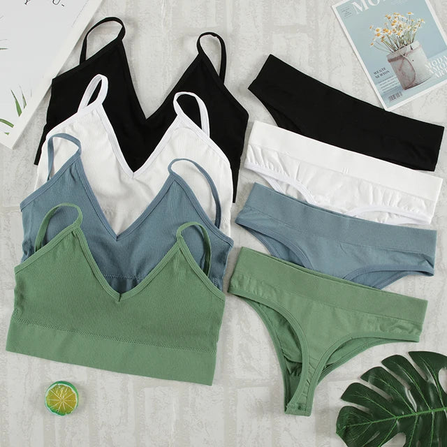 Seamless Wireless Lingerie Set – Sexy G-String & Crop Tank Bra for Women