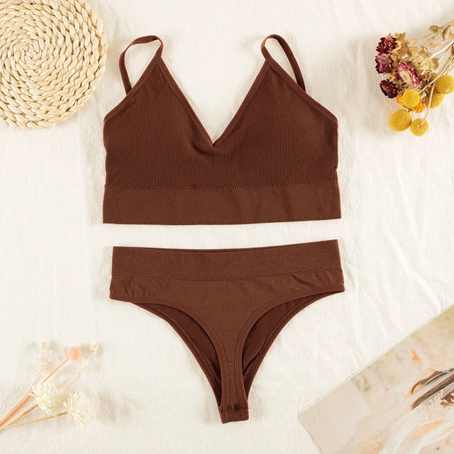 Seamless Wireless Lingerie Set – Sexy G-String & Crop Tank Bra for Women