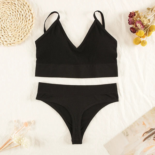 Seamless Wireless Lingerie Set – Sexy G-String & Crop Tank Bra for Women