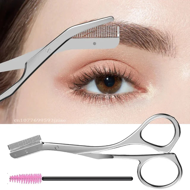 Stainless Steel Eyebrow Scissors with Comb – Precision Trimming & Shaping Tool for Eyebrow Grooming