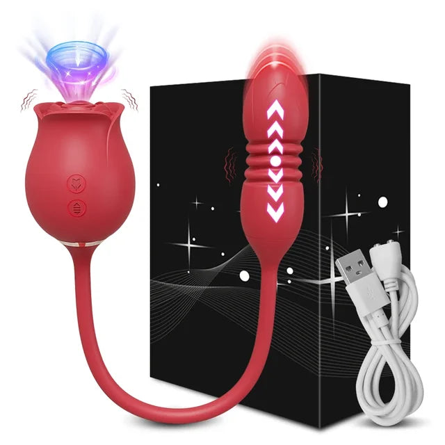 3-in-1 Rose Sucking Vibrator – Thrusting Dildo, G-Spot & Anal Stimulator with Vibrating Egg