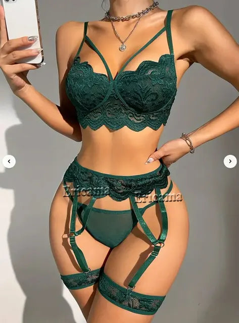 Luxury Erotic Lace Bra & Panty Set – Transparent Thong Lingerie for Women