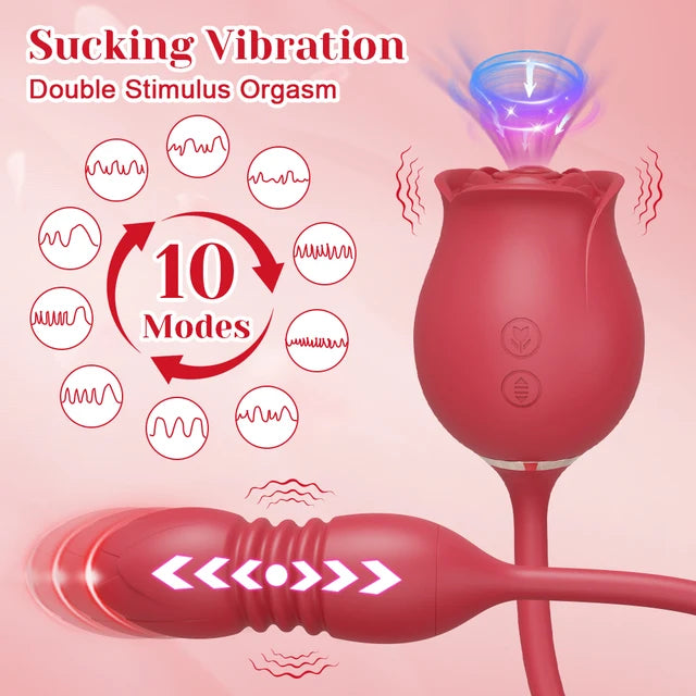3-in-1 Rose Sucking Vibrator – Thrusting Dildo, G-Spot & Anal Stimulator with Vibrating Egg