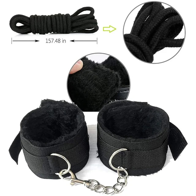 Ultimate Bondage Play Set – Vibrator, Handcuffs, Whip & More | Couples Intimacy Kit