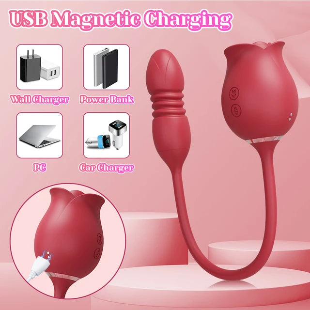 3-in-1 Rose Sucking Vibrator – Thrusting Dildo, G-Spot & Anal Stimulator with Vibrating Egg