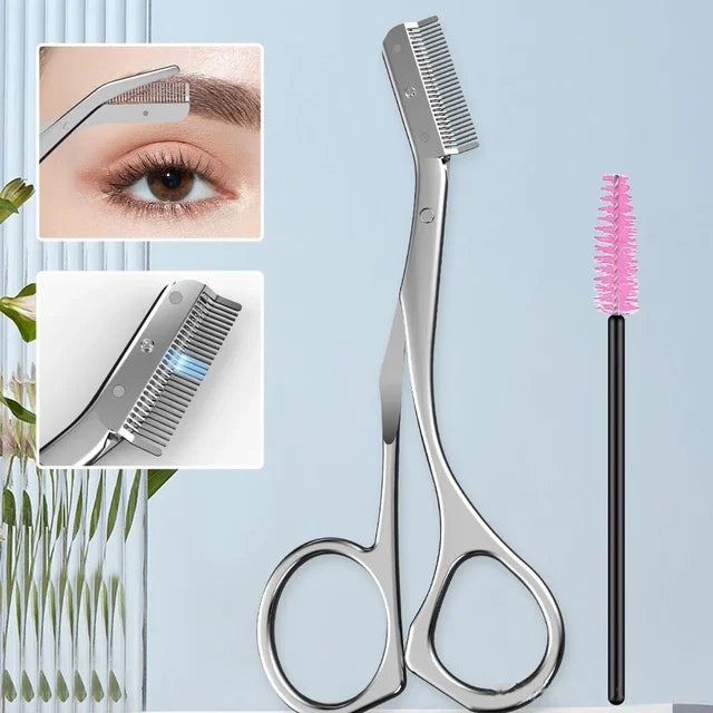 Stainless Steel Eyebrow Scissors with Comb – Precision Trimming & Shaping Tool for Eyebrow Grooming