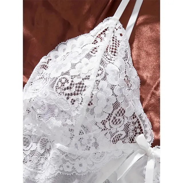 Ultra Sexy Tulle Nightgown Set – Sheer V-Neck Bra & Open Sleep Skirt Lingerie for Women