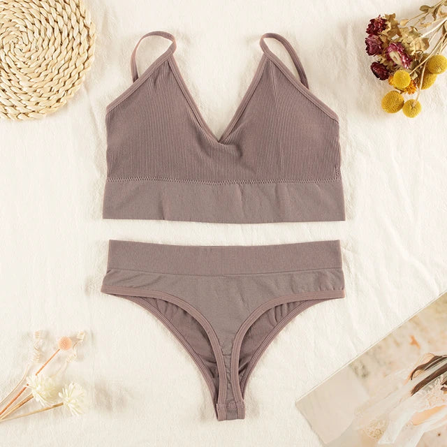 Seamless Wireless Lingerie Set – Sexy G-String & Crop Tank Bra for Women