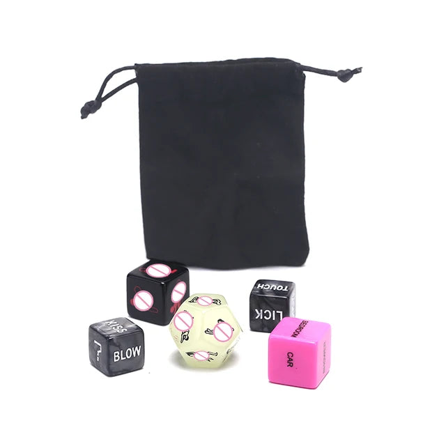5pcs Sexy Dice Game Set for Couples – Fun Adult Bedroom Game with Positions & Actions + Black Storage Bag