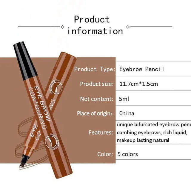 4-Point Microblade Eyebrow Pencil – Waterproof Long-Lasting Brow Pen for Natural Hair-Like Strokes