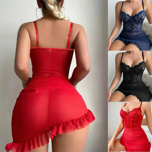 Delicate See-Through Lace Lingerie Set – Transparent Underwire Bra & Fairy Nightdress Pajama Set